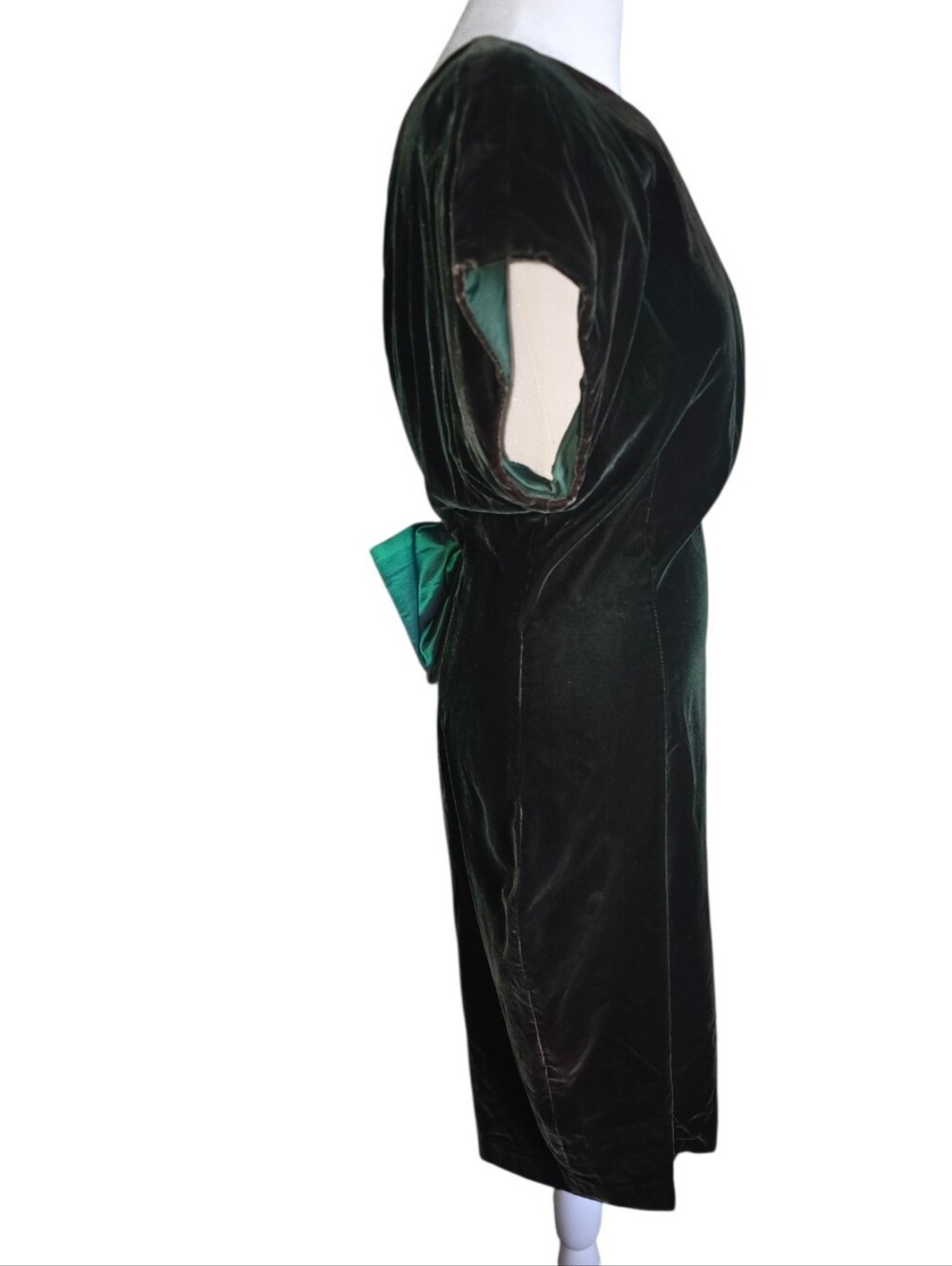 Vintage 80s Ann Taylor Green Velvet Plunging Back With Bow Size 8 USA Made - Picture 4 of 5